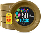 Party Solids Sturdy Gold Plastic Plates 9" Party Plates 50 Pcs in 9 Inch in Gold