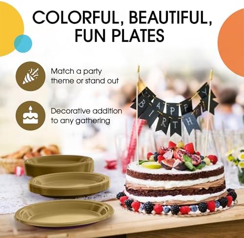 Party Solids Sturdy Gold Plastic Plates 9" Party Plates 50 Pcs in 9 Inch in Gold, alternate view 5