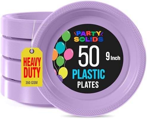 Party Solids Sturdy Lavender Plastic Plates 9" Party Plates 50 Pcs in 9 Inch in Lavender