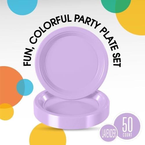 Party Solids Sturdy Lavender Plastic Plates 9" Party Plates 50 Pcs in 9 Inch in Lavender, alternate view 2