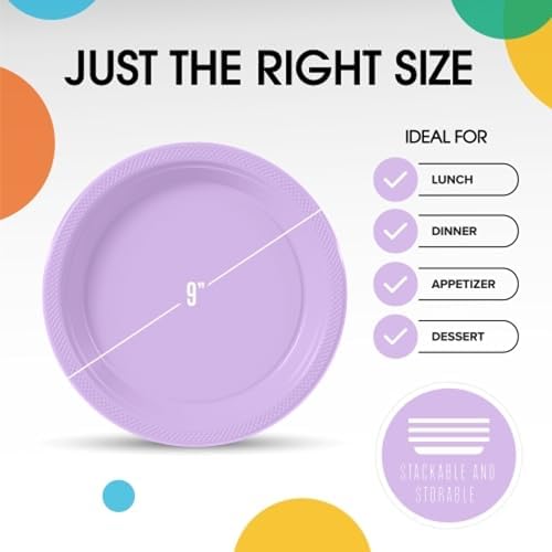 Party Solids Sturdy Lavender Plastic Plates 9" Party Plates 50 Pcs in 9 Inch in Lavender, alternate view 3