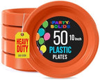 Party Solids Sturdy Orange Plastic Plates 10" Party Plates 50 Pcs in 10 Inch in Orange