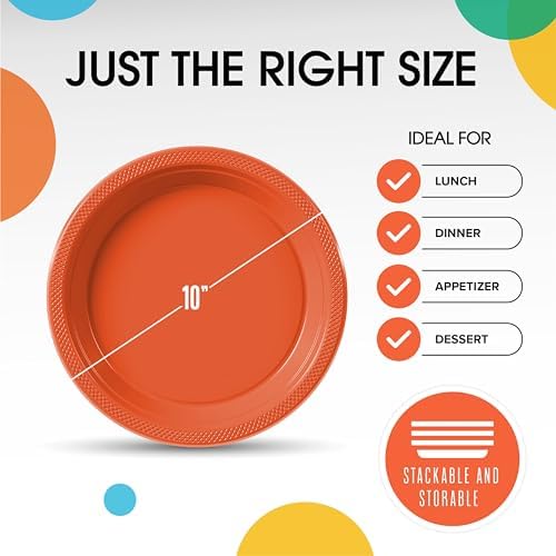 Party Solids Sturdy Orange Plastic Plates 10" Party Plates 50 Pcs in 10 Inch in Orange, alternate view 3