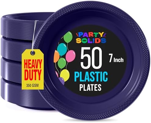 Party Solids Sturdy Purple Plastic Plates 7" Cake Plates 50 Pcs in 7 Inch in Deep Purple