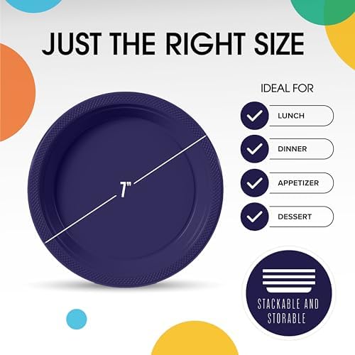 Party Solids Sturdy Purple Plastic Plates 7" Cake Plates 50 Pcs in 7 Inch in Deep Purple, alternate view 3