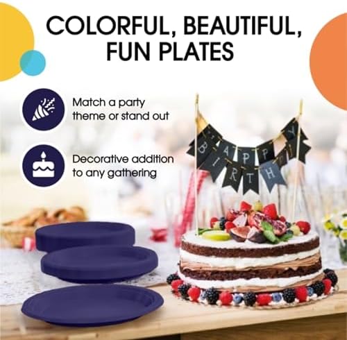 Party Solids Sturdy Purple Plastic Plates 7" Cake Plates 50 Pcs in 7 Inch in Deep Purple, alternate view 5