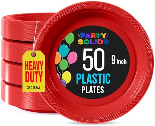 Party Solids Sturdy Red Plastic Plates 9" Party Plates 50 Pcs in 9 Inch in Red