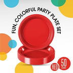 Party Solids Sturdy Red Plastic Plates 9" Party Plates 50 Pcs in 9 Inch in Red, alternate view 2