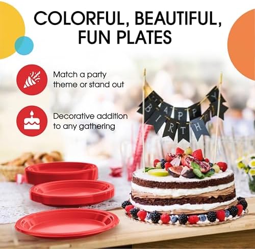 Party Solids Sturdy Red Plastic Plates 9" Party Plates 50 Pcs in 9 Inch in Red, alternate view 5