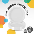 Party Solids Sturdy White Plastic Plates 10" Party Plates 50 Pcs in 10 Inch in White, alternate view 2