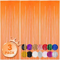 Pastel Orange Foil Fringe Backdrop Curtains, 3.3x8.2ft, 3 Pack in 39.6" × 98.4" in 30 Orange