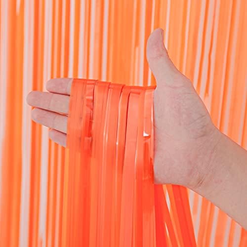 Pastel Orange Foil Fringe Backdrop Curtains, 3.3x8.2ft, 3 Pack in 39.6" × 98.4" in 30 Orange, alternate view 2