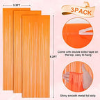 Pastel Orange Foil Fringe Backdrop Curtains, 3.3x8.2ft, 3 Pack in 39.6" × 98.4" in 30 Orange, alternate view 3