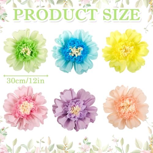 Pastel Paper Flowers 6Pcs Large Tissue Paper Flowers Decoration for Wall 12 Inch Giant Crepe Flowers for Spring, alternate