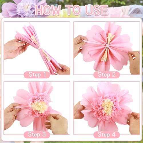 Pastel Paper Flowers 6Pcs Large Tissue Paper Flowers Decoration for Wall 12 Inch Giant Crepe Flowers for Spring, alternate