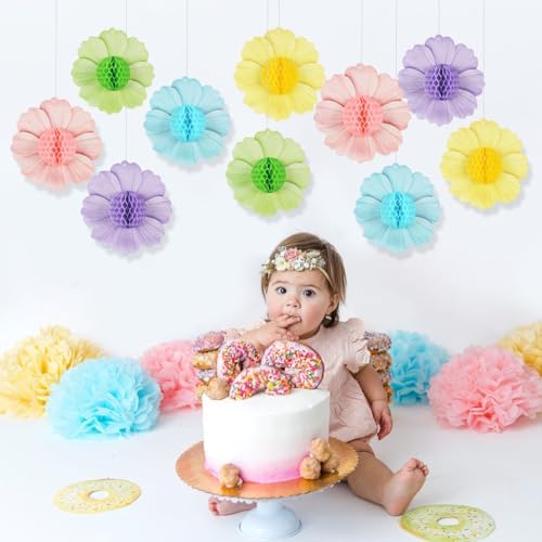 Pastel Party Decorations Honeycomb Paper Flowers Decor, alternate view 4