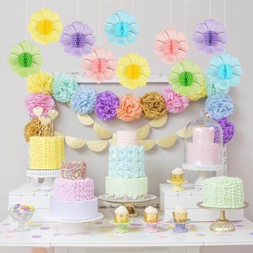 Pastel Party Decorations Honeycomb Paper Flowers Decor, alternate view 5