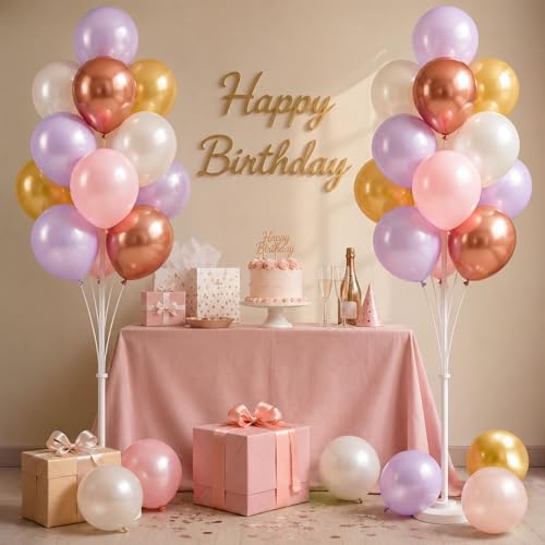 Pastel Pink Balloon Column Kit Set of 2 For Floor or Table in 2 Count (Pack of 1) in Champagne Pink Purple, alternate view 5