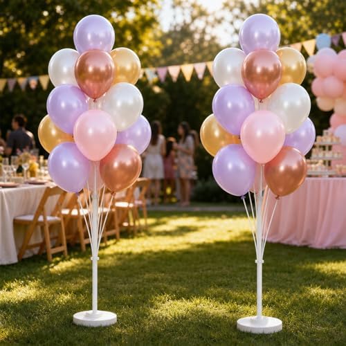 Pastel Pink Balloon Column Kit Set of 2 For Floor or Table in 2 Count (Pack of 1) in Champagne Pink Purple, alternate view 6