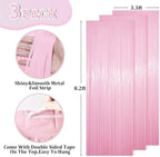 Pastel Pink Foil Fringe Backdrop Curtains, 3.3x8.2ft, 3 Pack in 3.3x8.2ft, alternate view 3