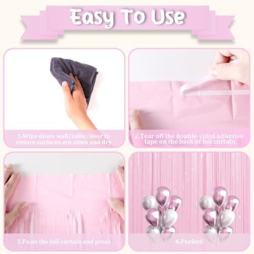 Pastel Pink Foil Fringe Backdrop Curtains, 3.3x8.2ft, 3 Pack in 3.3x8.2ft, alternate view 4