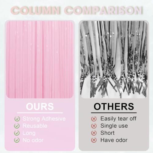 Pastel Pink Foil Fringe Backdrop Curtains, 3.3x8.2ft, 3 Pack in 3.3x8.2ft, alternate view 5