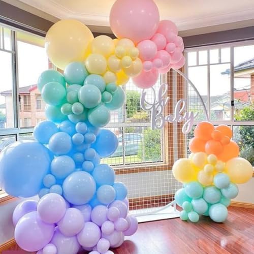 Pastel Rainbow Balloon Arch Garland Kit, 155Pcs Multicolor Macaron Balloons for Birthday Party Baby Shower, alternate view 4