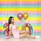 Pastel Rainbow Foil Fringe Curtain Streamers Party Backdrop Foil Fringe Backdrop Curtains Tinsel Streamers for, alternate