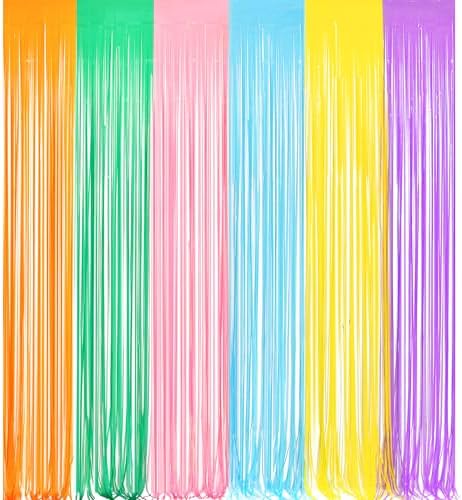 Pastel Tinsel Curtain Party Backdrop - Pastel Color Foil Fringe Curtain Photo Booth Streamers for Birthdays