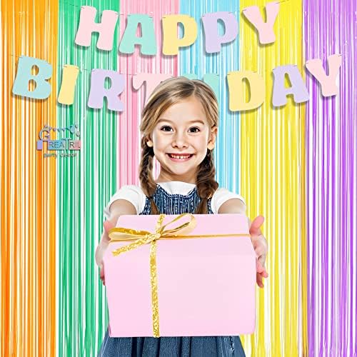 Pastel Tinsel Curtain Party Backdrop - Pastel Color Foil Fringe Curtain Photo Booth Streamers for Birthdays, alternate view 2