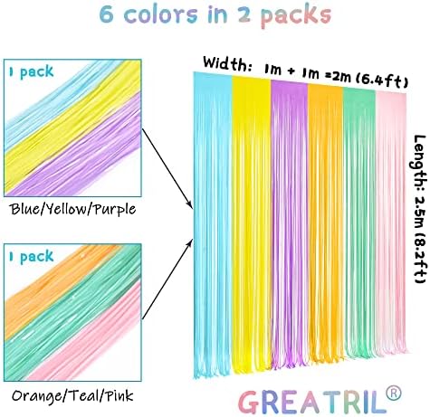 Pastel Tinsel Curtain Party Backdrop - Pastel Color Foil Fringe Curtain Photo Booth Streamers for Birthdays, alternate view 5