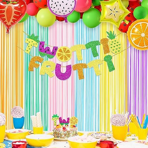 Pastel Tinsel Curtain Party Backdrop - Pastel Color Foil Fringe Curtain Photo Booth Streamers for Birthdays, alternate view 6