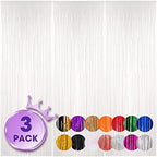 Pastel White Foil Fringe Backdrop Curtains, 3.3x8.2ft, 3 Pack in 39.6" × 98.4" in 17 White