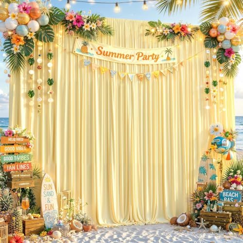 Pastel Yellow Backdrop Curtains for Parties Wedding, 4 Panels Wrinkle Free Polyester Photo Back Drop Drapes