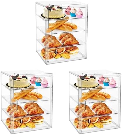 Pastry Display Case, Bread Box for Kitchen Countertop, 4-Layer Adjustable Bread Box, Large Capacity Bread