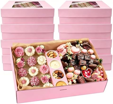 Pastry Serving Box Cardboard Heavy Duty 8PK, Assorted Food Platter Box w/Lid Indoor Outdoor for 5-8 People