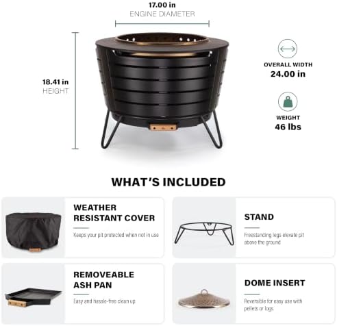 Patio 25-Inch Smokeless Outdoor Wood Burning Fire Pit with Cover, alternate view 2