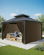 Patio Curtains Outdoor Waterproof with Zipper, 4-Panel, Brown in Brown, alternate view 2