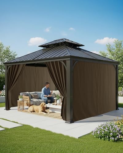 Patio Curtains Outdoor Waterproof with Zipper, 4-Panel, Brown in Brown, alternate view 2