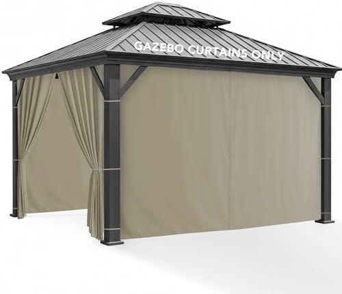Patio Curtains Outdoor Waterproof with Zipper, 4-Panel, Taupe
