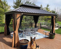 Patio Hardtop Gazebo 10' x 12' Bronze 4.7" Wide Frame Khaki LED