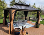 Patio Hardtop Gazebo 10' x 12' Bronze 4.7" Wide Frame Khaki LED