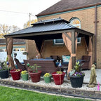 Patio Hardtop Gazebo 10' x 14' Bronze 4.7" Wide Frame Khaki LED, alternate view 3