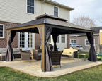 Patio Hardtop Gazebo 12' x 16' Permanent Frame Navy Blue LED