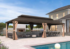 Patio Hardtop Gazebo 12' x 28' Bronze Frame Double Roof Khaki