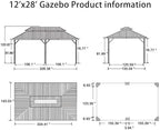Patio Hardtop Gazebo 12' x 28' Bronze Frame Double Roof Khaki, alternate view 2