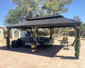 Patio Hardtop Gazebo 13' x 20' Bronze Frame Double Roof Khaki