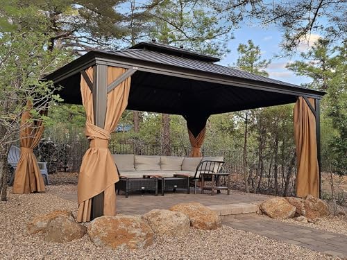 Patio Hardtop Gazebo 14' x 16' Bronze Frame Double Roof Khaki