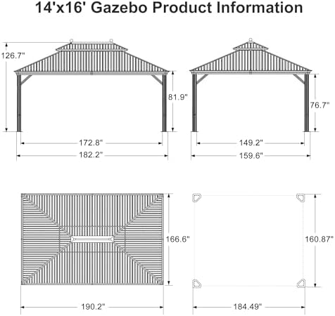 Patio Hardtop Gazebo 14' x 16' Bronze Frame Double Roof Khaki, alternate view 2