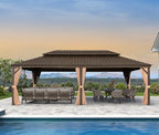 Patio Hardtop Gazebo 14' x 24' Bronze Frame Double Roof Khaki